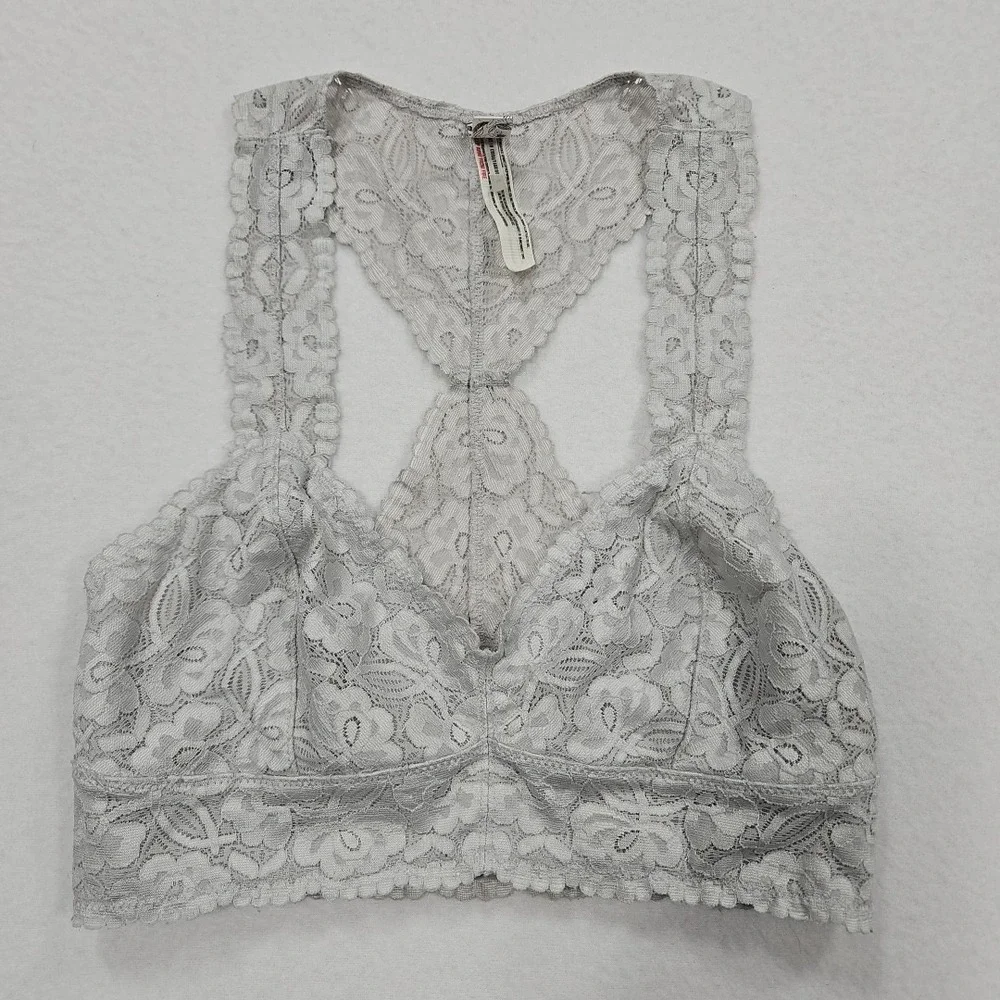 Intimately Free People Small Gray Lace‎ Racerback Bralette Bra Wireless Stretch